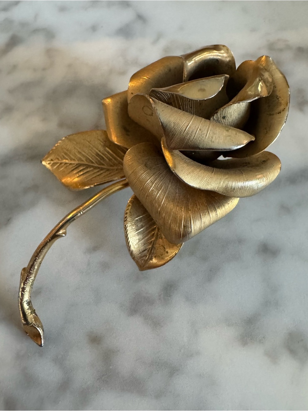 VTG Brushed Gold Rose Brooch
